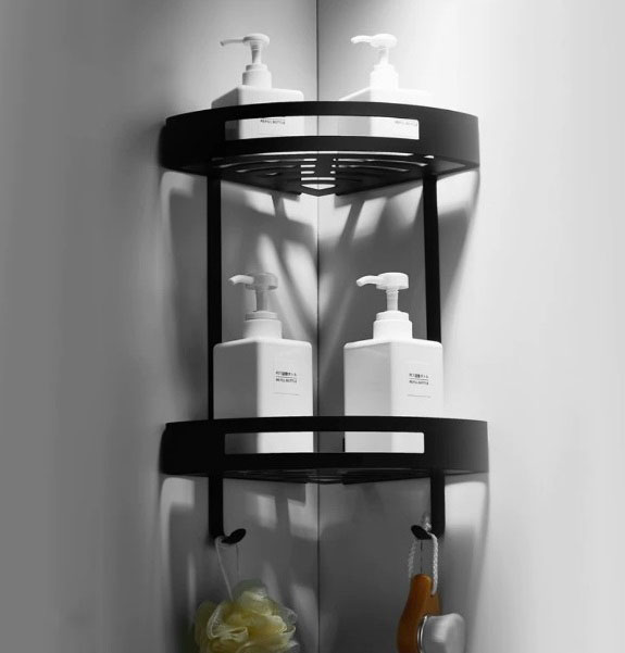 Kệ phòng tắm bao gồm kệ khăn và kệ góc đựng xà phòng mỹ phẩm bằng inox sus 304 sơn tĩnh điện màu đen