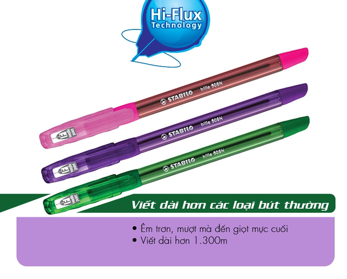 Hộp Bút bi STABILO Bille 508N F/XF - Hộp 10 bút màu đen, 0.5mm (508NXF/10-BK)