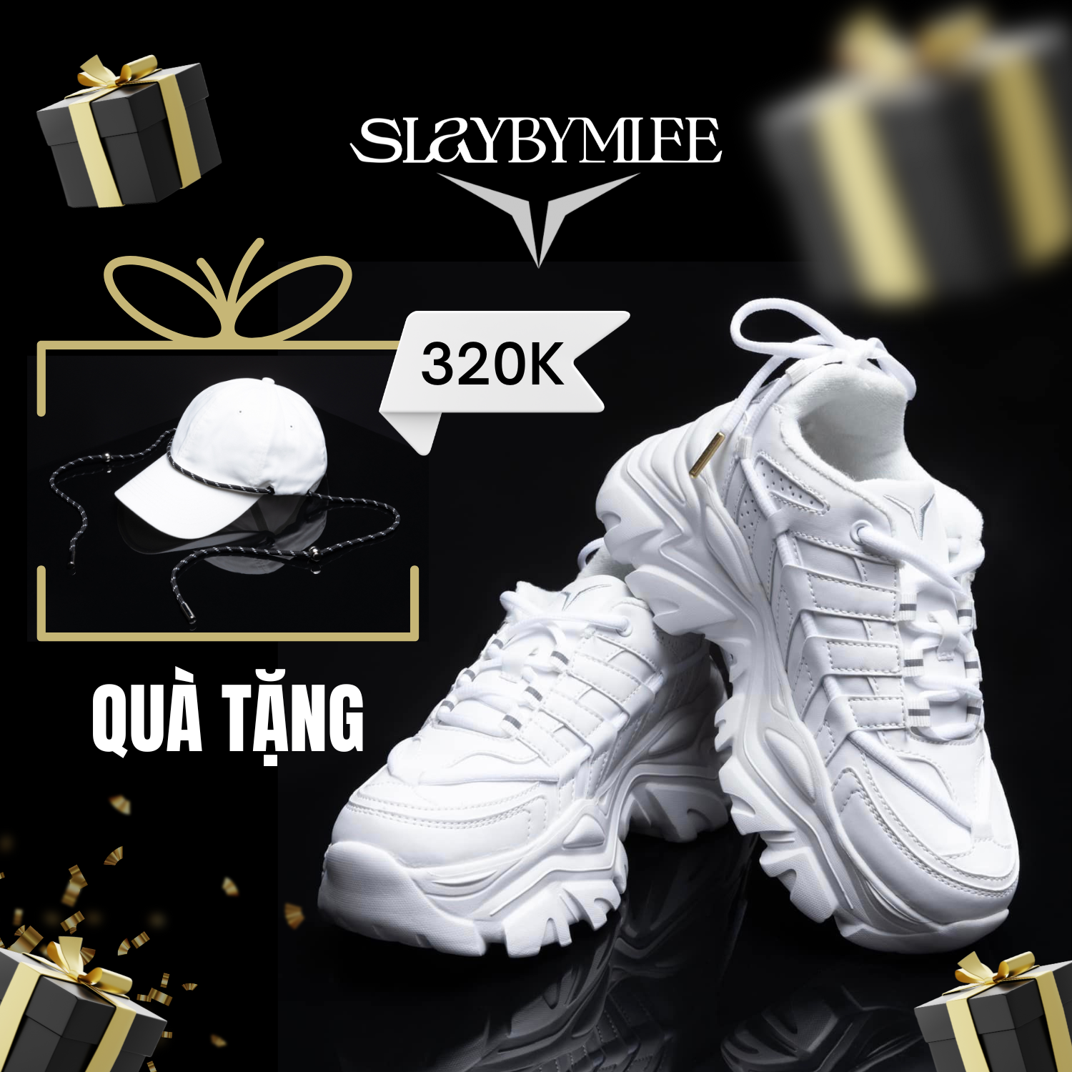 Giày đế cao SLAY BY MLEE, Sneaker Chunky All - White, Hàng chính hãng cao cấp