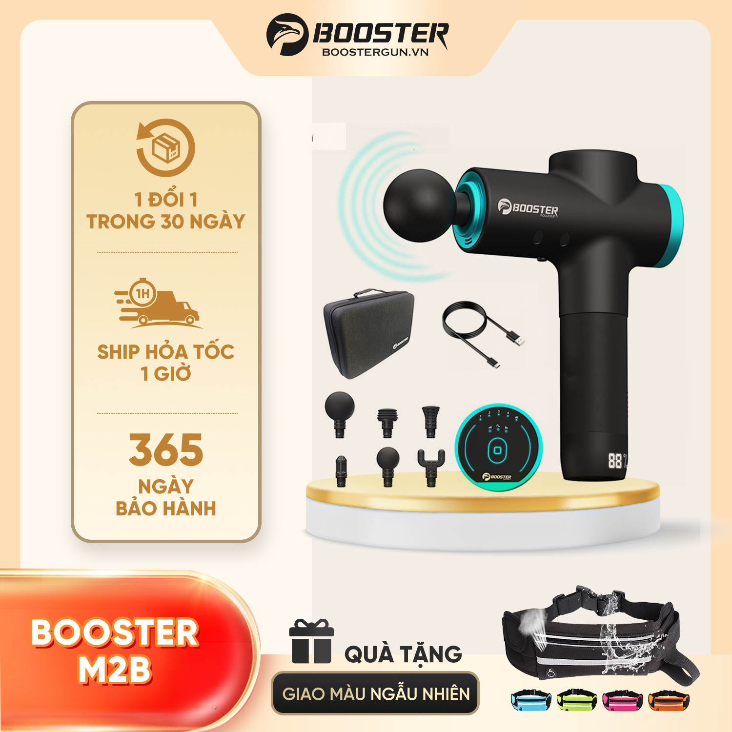 Súng Massage Booster M2 Cảm Ứng Thông Minh 6 Đầu Cắm