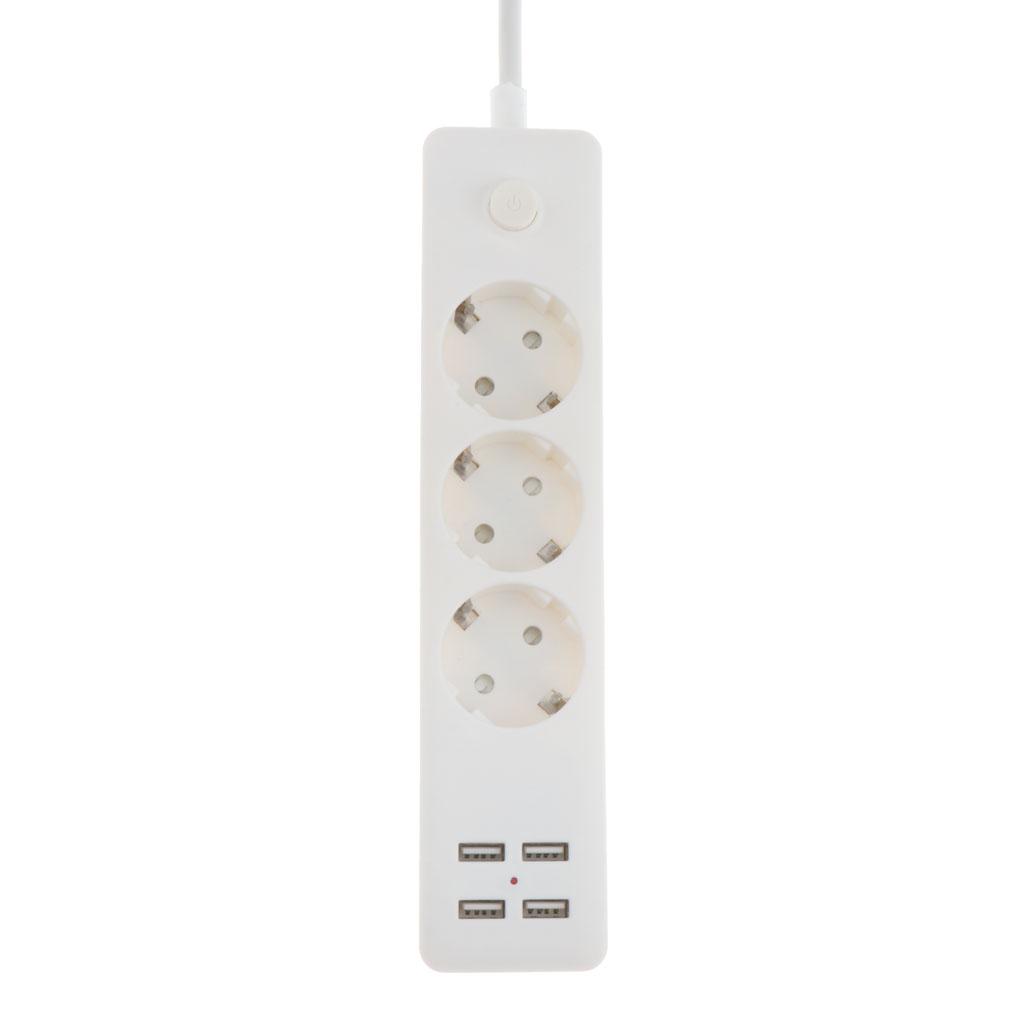 EU Plug Extension Socket Outlet Hub Travel Power Strip 7-Ports with 4 USB
