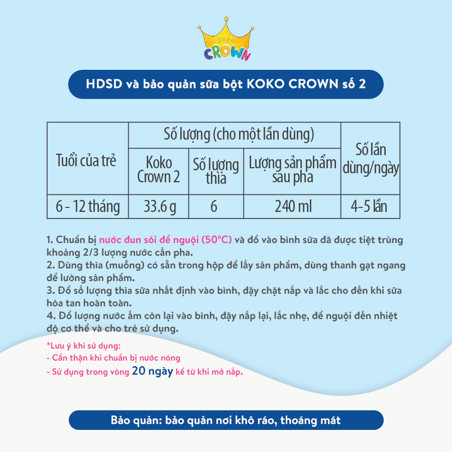 Sữa Bột Dinh Dưỡng KOKO CROWN số 2 Cho Bé Hộp 800g