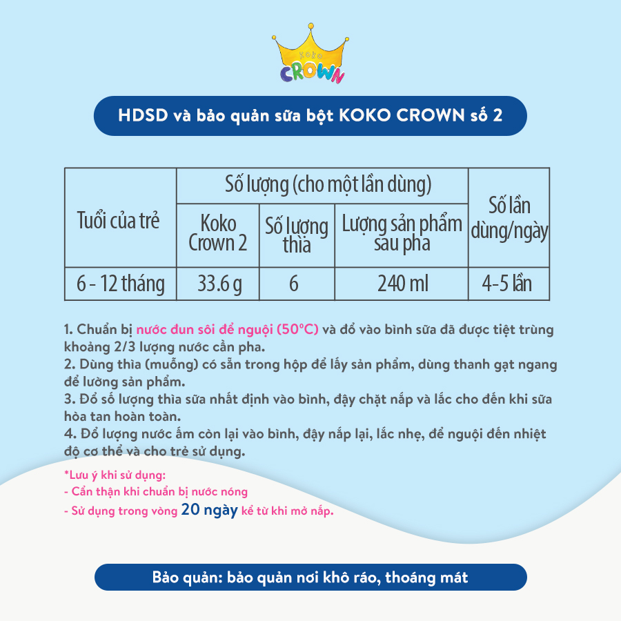 Combo 5 Lon Sữa Bột Dinh Dưỡng KOKO CROWN số 2 Cho Bé 800g/ Lon
