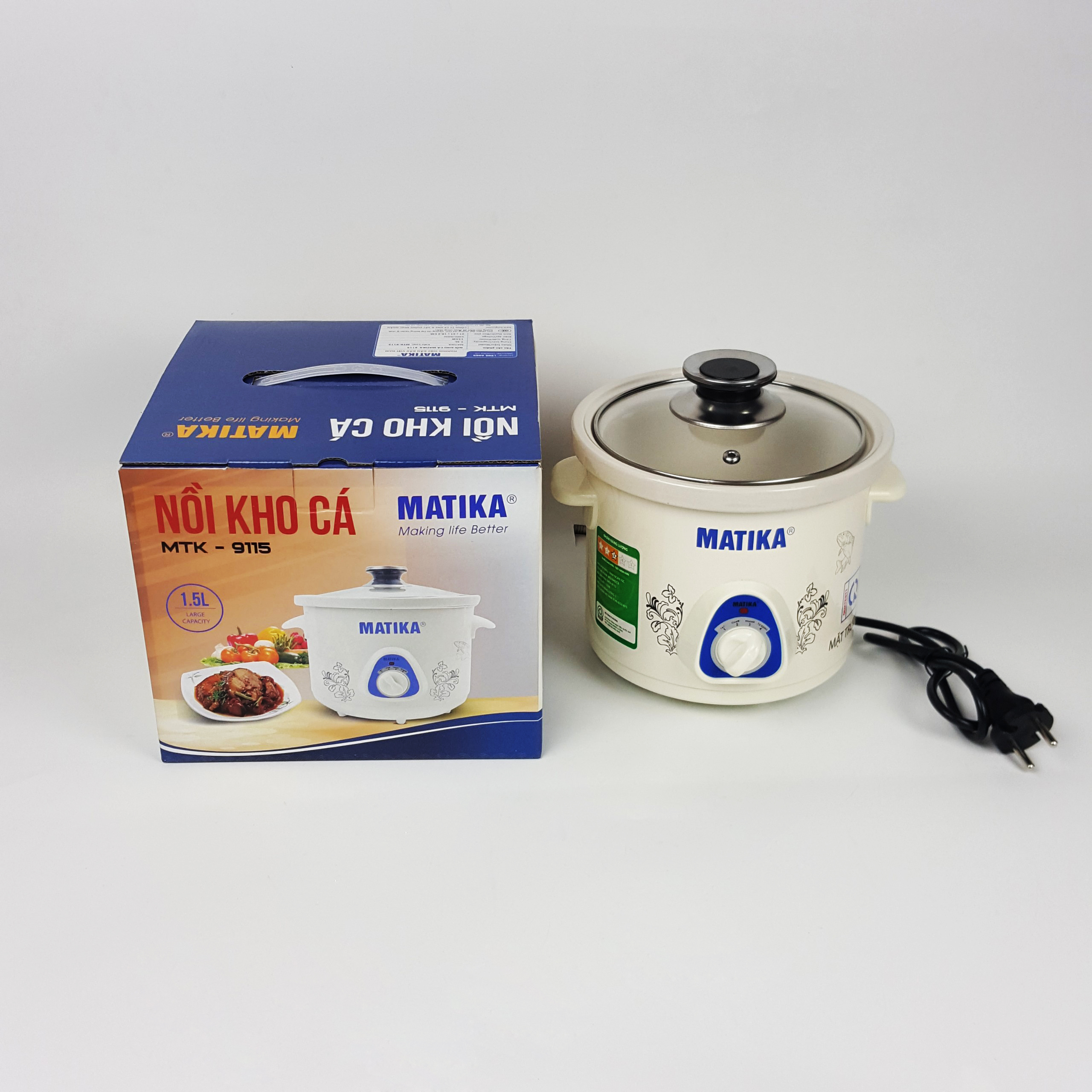 Nồi nấu chậm, Nồi tiềm, Nồi kho cá Matika MTK-9115 1,5 lít - Hàng chính hãng