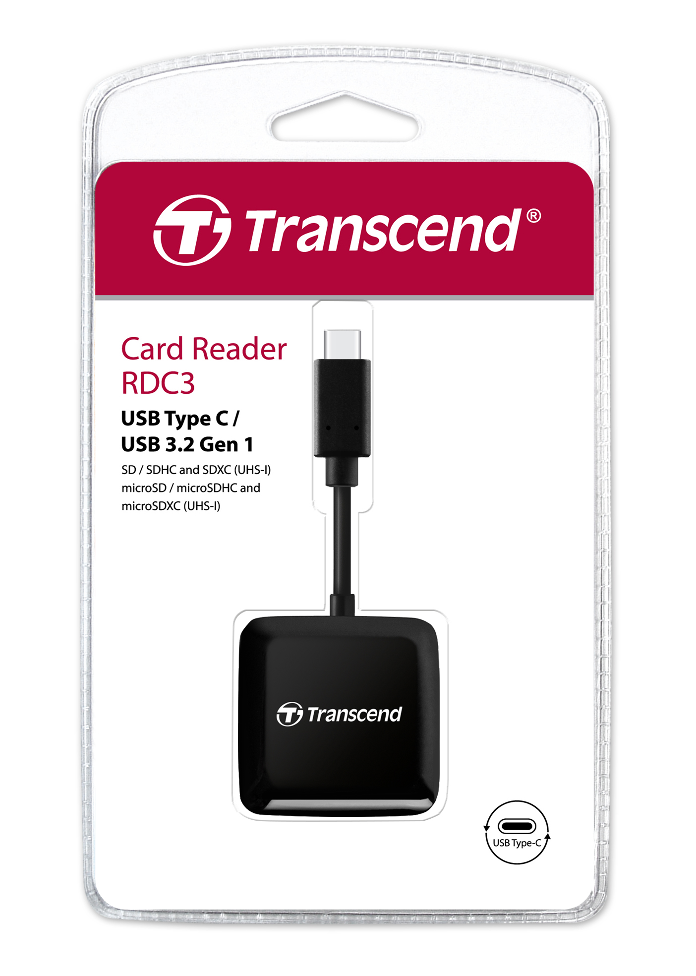 Đầu Đọc Thẻ Nhớ SD/microSD/USB Transcend RDC3 Cổng Type C New Version - Hàng Chính Hãng