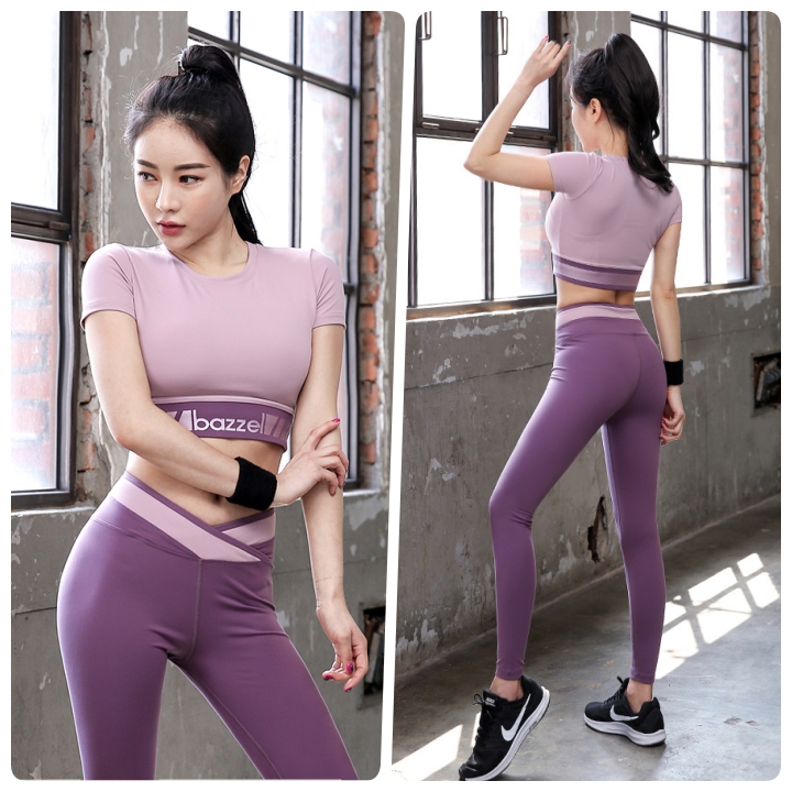 Set Bộ Quần Áo Tập Yoga Gym Thể Thao Nữ, Hàng Đẹp Cao Cấp, Thiết Kế Mới Nhất, Áo Croptop, Quần Cạp Cao, Vải Co Dãn 4 Chiều, 2 Màu Đen - Tím, Mã HK10