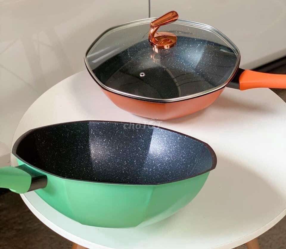 Chảo bát giác 8 cạnh chất liệu gang thép hợp kim cao cấp dày đẹp, đường kính 32cm - Chảo chống dính đáy từ dùng cho tất cả các loại bếp