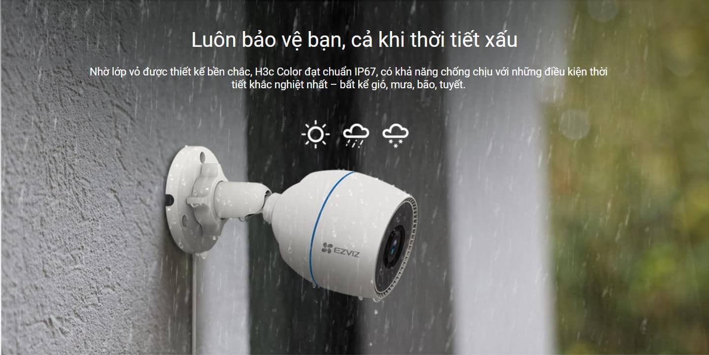 Camera IP Wifi Ezviz H3C 2MP Ngoài Trời Chuẩn Chống Nước IP67 - Hàng chính hãng