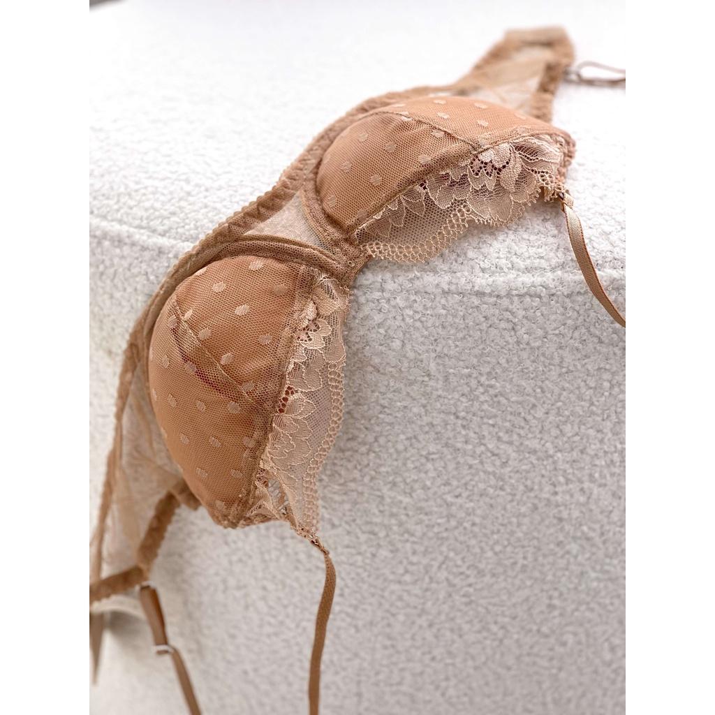 Bộ Đồ Lót Thiết Kế Lena Chất Liệu Chấm Bi Phối Ren Mặc Áo Hở Lưng Và Quần Bikini