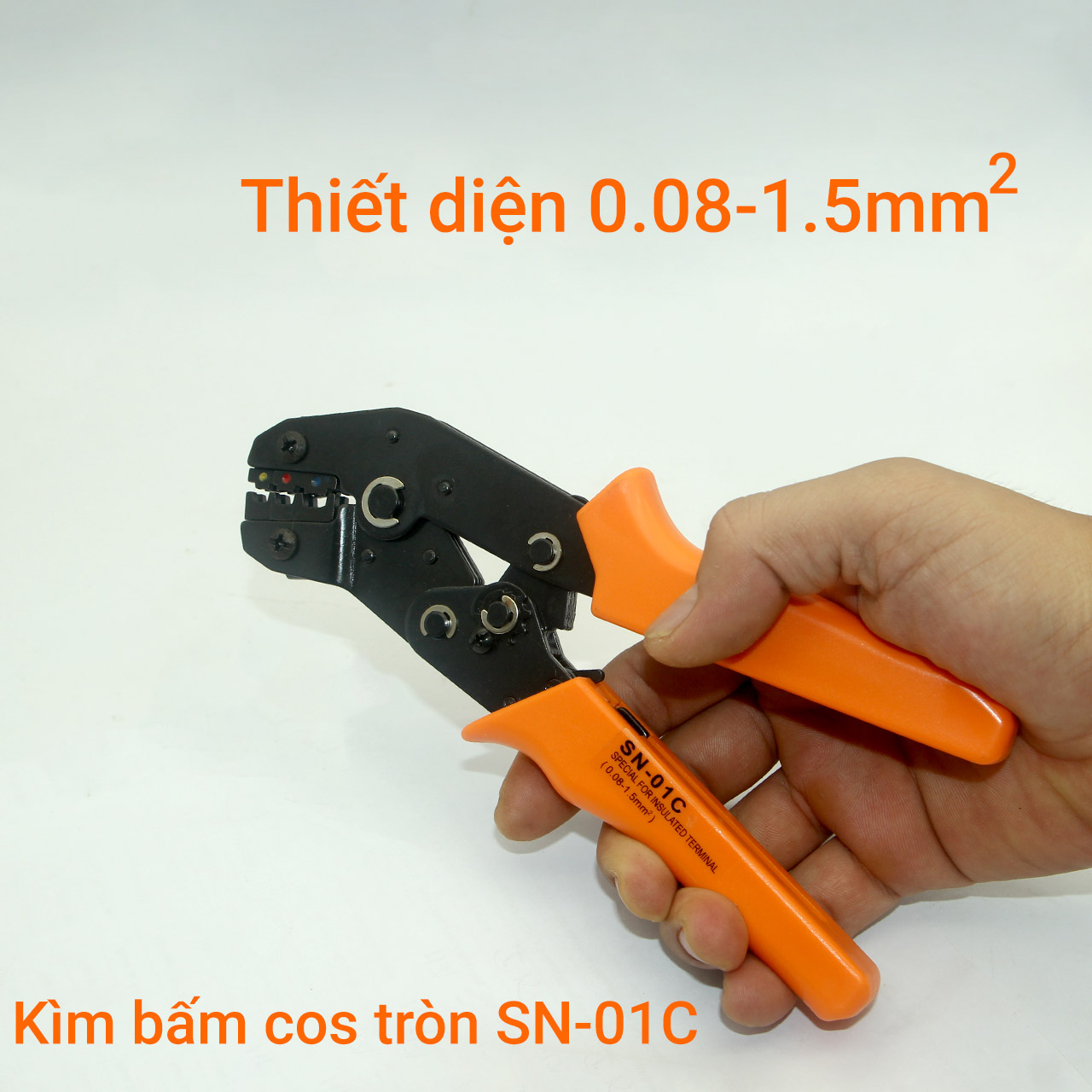 Kìm bấm cos tròn phủ nhựa 01C cho dây Φ0.3 - 1.3 mm thiết diện 0.08-1.5 mm² 28-16 AWG