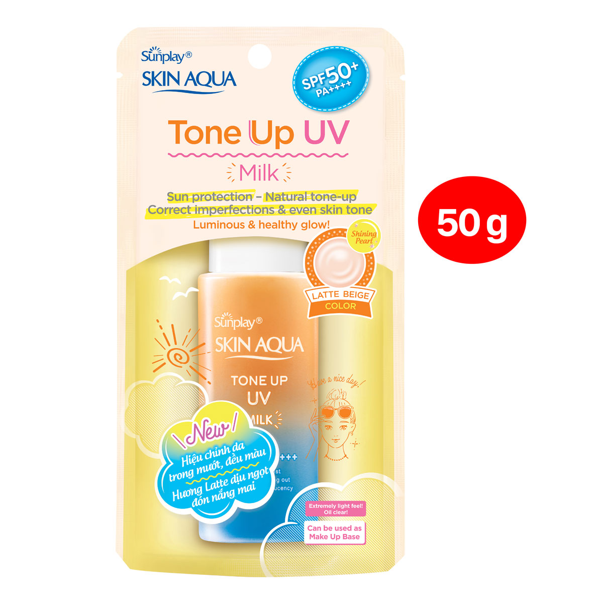 Sữa chống nắng nâng tông dành cho da dầu/ hỗn hợp Sunplay Skin Aqua Tone Up UV Milk (Latte Beige) (hiệu chỉnh da trong mướt, đều màu) (50g)