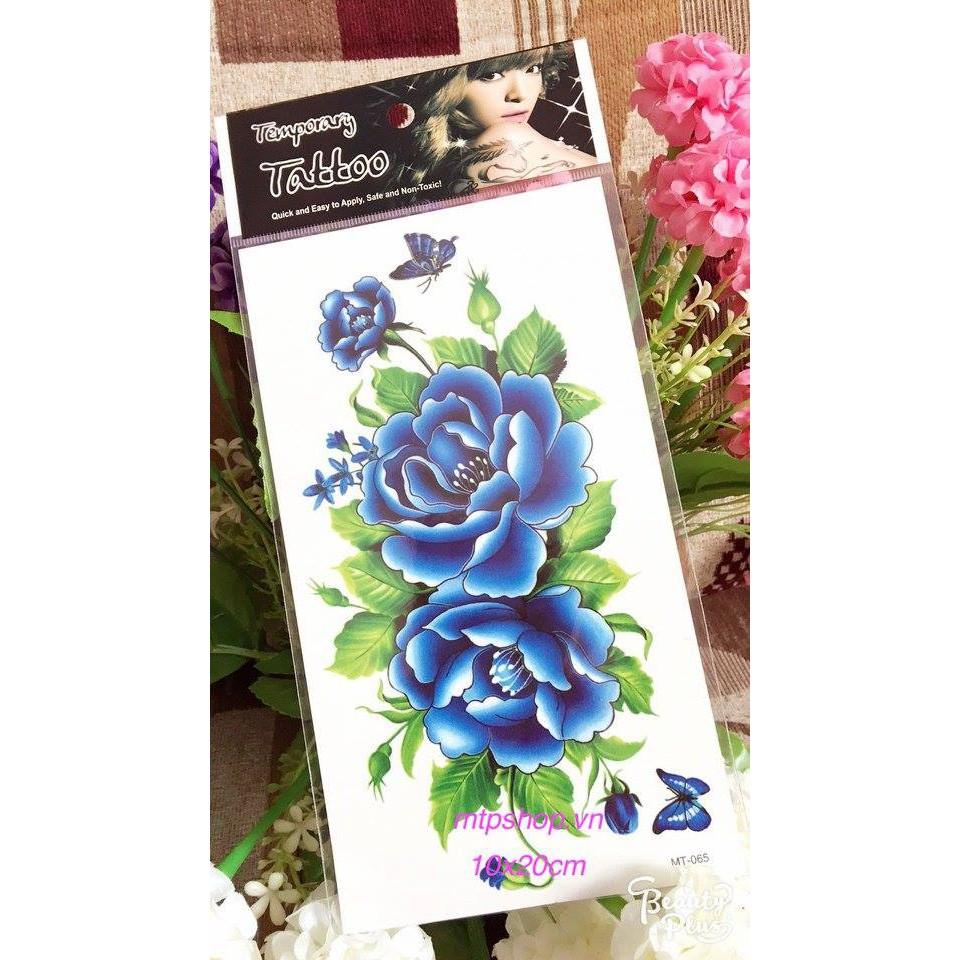 Hình xăm dán dán hoa mẫu đơn xanh bông to 10x20cm
