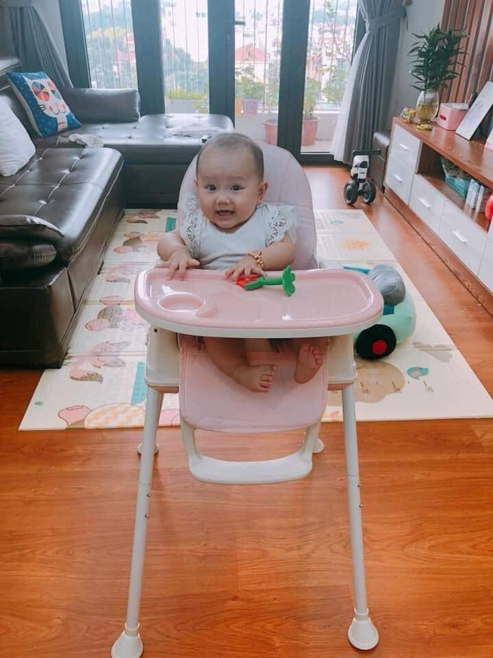 Ghế Ăn Dặm, Ghế Ăn Nâng Hạ Độ Cao Có Nệm Và Bánh Xe - Màu Hồng