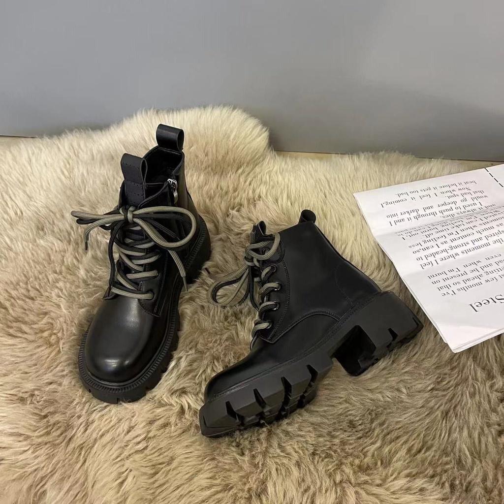 Giày Bốt Martin Lót Lông Cừu Dày Dặn Phong Cách Anh Quốc Thời Trang Thu Đông Mới Cho Nữ