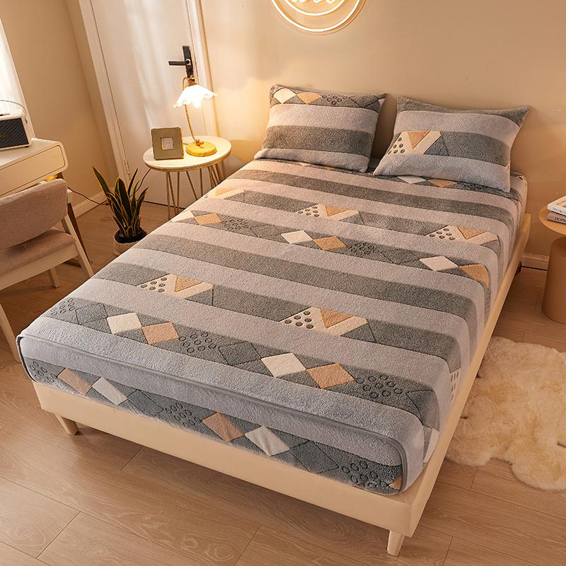 In Họa Tiết Dép Nỉ Trang Bị Giường Mềm Mại Ấm Cúng Nổi Giường Tấm Bảo Vệ Nệm Bao Giữ Ấm Mùa Đông Kéo Dài Sang Trọng Ngắn Vỏ Gối