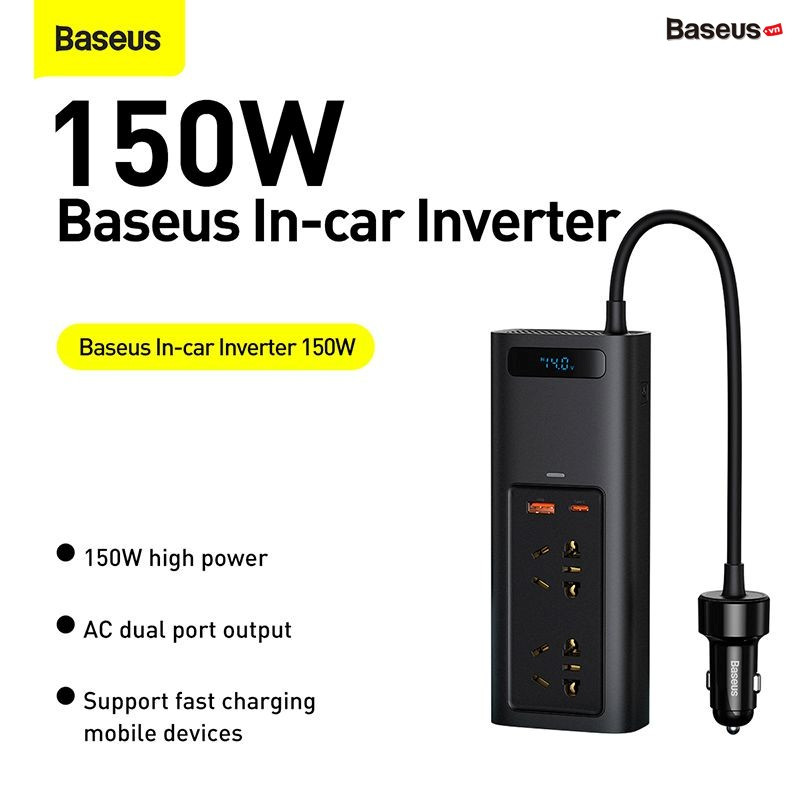 Bộ tẩu sạc tích hợp biến áp DC to AC 220V Baseus In-car Inverter 150W - hàng chính hãng