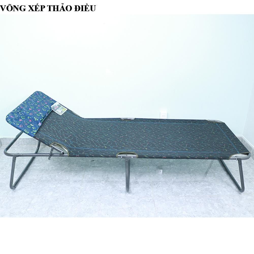 Giường xếp bố vải khung tròn 75cm cao cấp sơn tĩnh điện thương hiệu Võng Xếp Thảo Điều - G3
