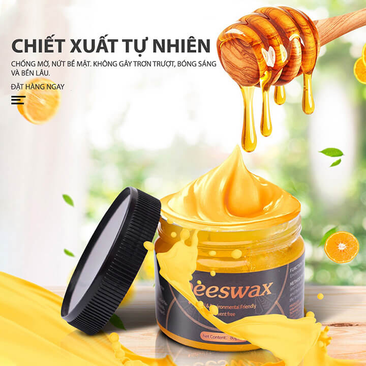 Sáp ong đánh bóng đồ gỗ Beewax 80gr, sáp tự nhiên làm bóng bàn ghế gỗ, tủ gỗ, lau sàn gỗ đa năng phục hồi màu gỗ, vết xước