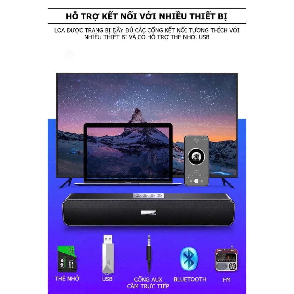 Loa Bluetooth Không Dây Cao Cấp PRO BASS Âm Thanh Nghe Nhạc Siêu Đã Tương Thích Điện Thoại Máy Tính Laptop Tivi - Hàng Chính Hãng