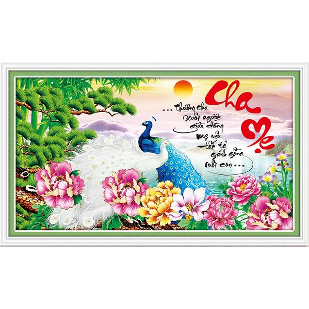 Tranh Đính Đá CHA MẸ (ĐÁ ABC CAO CẤP). Kích Thước: 90cm x 50cm