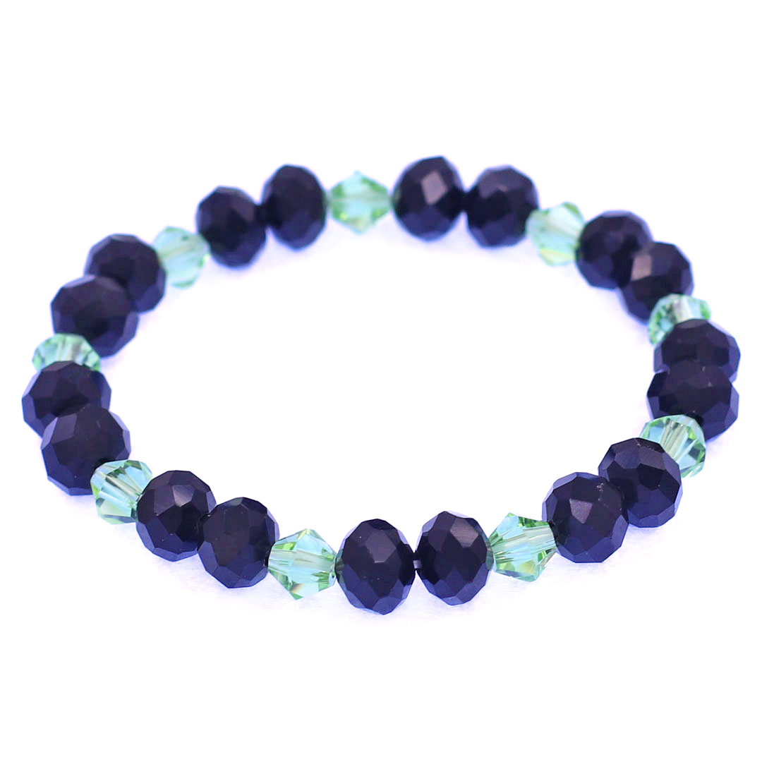 Chuỗi tay pha lê đen cắt giác 8 ly phối kèm pha lê xanh cắt giác giác CTFLEGHFLXLG8 - Vòng chuỗi phong thủy
