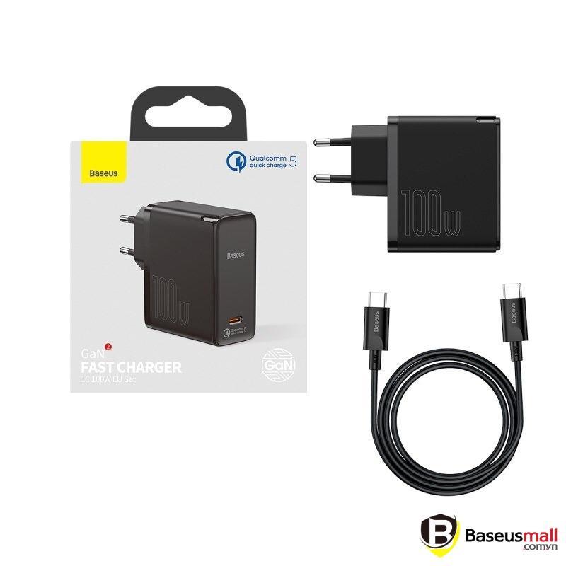 Baseus -BaseusMall VN Bộ sạc siêu nhanh Baseus GaN2 Fast Charger 1C 100W - Hàng chính hãng