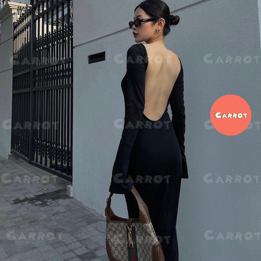 Đầm body sexy tay dài ôm hở lưng chất co giãn váy nữ tôn dáng sáng da chất xịn co giãn tốt carrotxinhdep