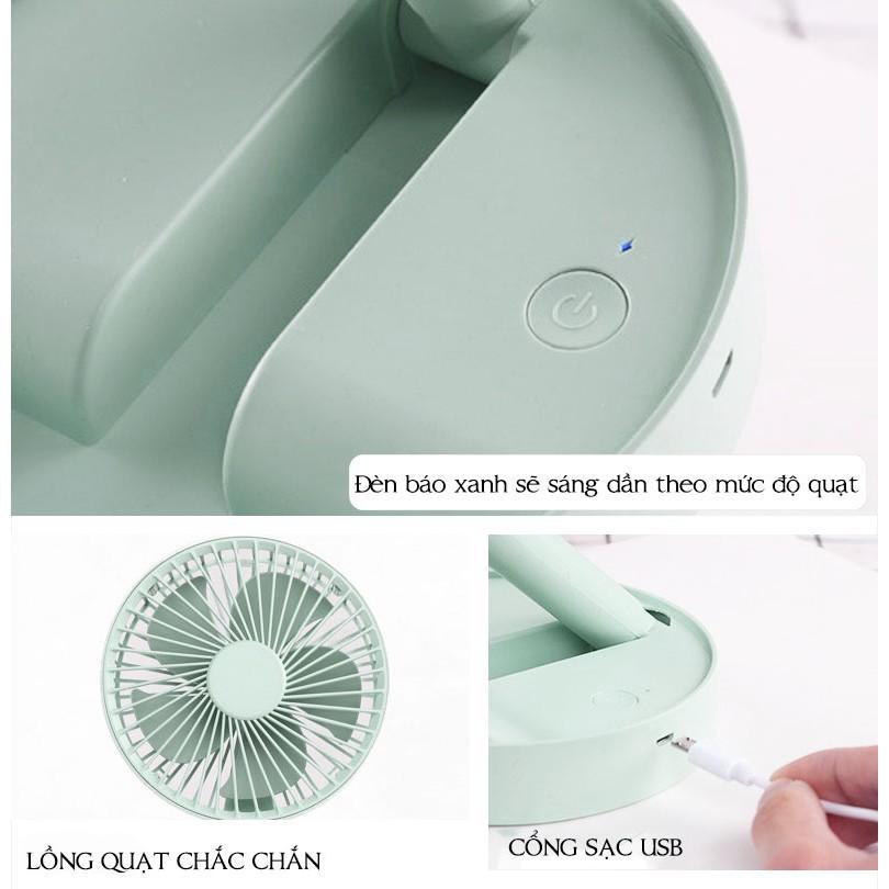 Quạt mini tích điện để bàn gấp gọn xoay 180 độ Quạt mini nhỏ gọn tiện lợi dễ dàng mang theo