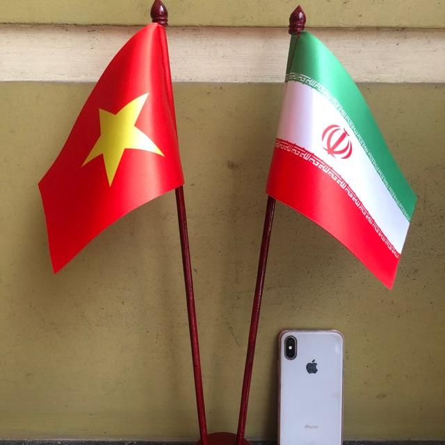 Cờ để bàn đế gỗ đôi Việt Nam - Iran