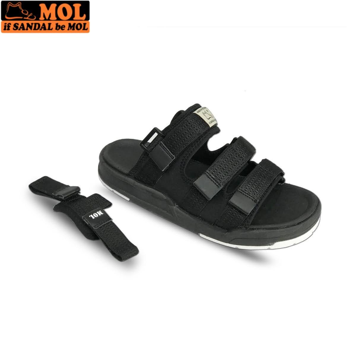 Giày sandal unisex nam nữ 3 quai ngang vải dù có quai hậu tháo rời hiệu MOL mang đi học du lịch MS1802R