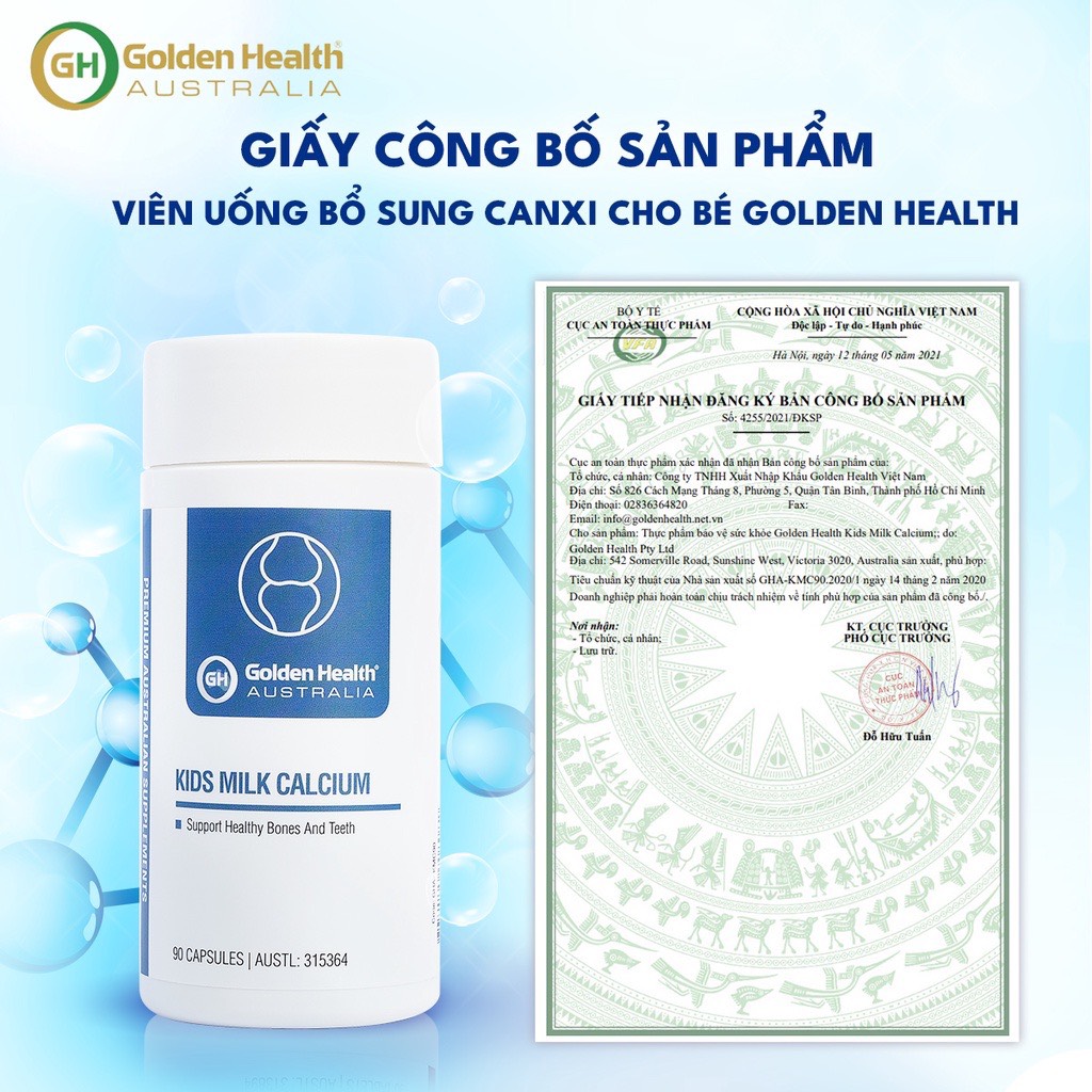 Viên uống Canxi cho bé Golden Health Kids Milk Calcium - hỗ trợ xương chắc khỏe,  phát triển chiều cao cho trẻ
