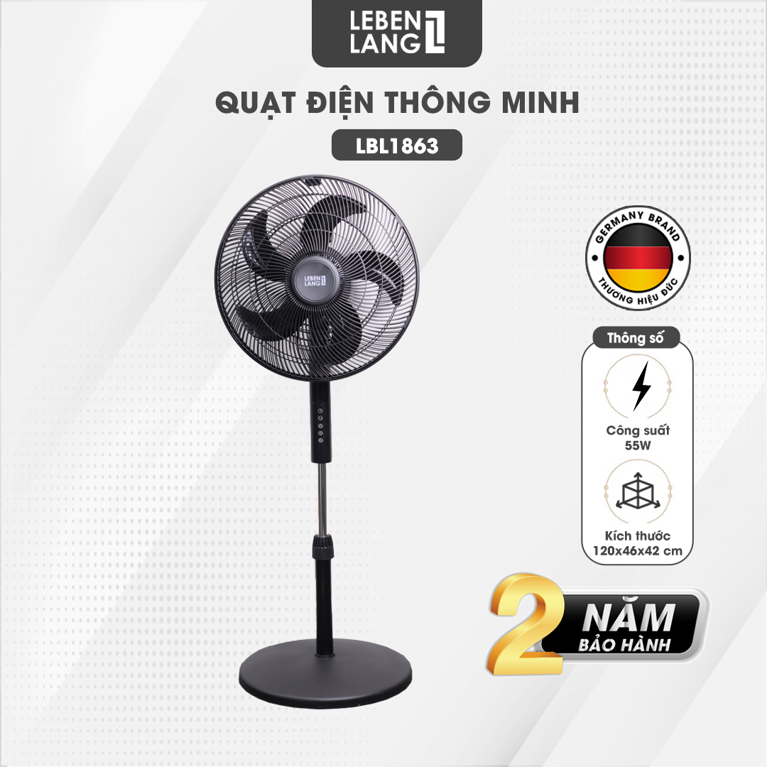 Quạt điện, quạt cây có điều khiển LEBENLANG LBL1863, chế độ hẹn giờ, công suất 55w, bảo hành 2 năm – hàng chính hãng