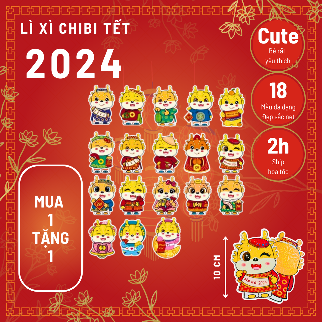 50 bao lì xì Tết 2024 cute độc lạ 10 cm lì xì chibi con rồng Giáp Thìn