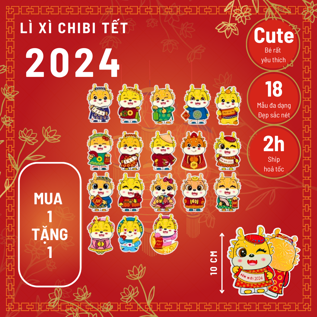 Bao lì xì Tết 2024 cute độc lạ 10 cm lì xì chibi con rồng Giáp Thìn