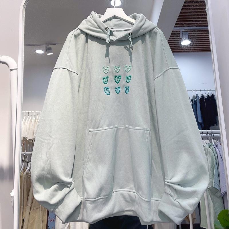 Áo hoodie trái tim màu xanh unisex ảnh thật SSSTore