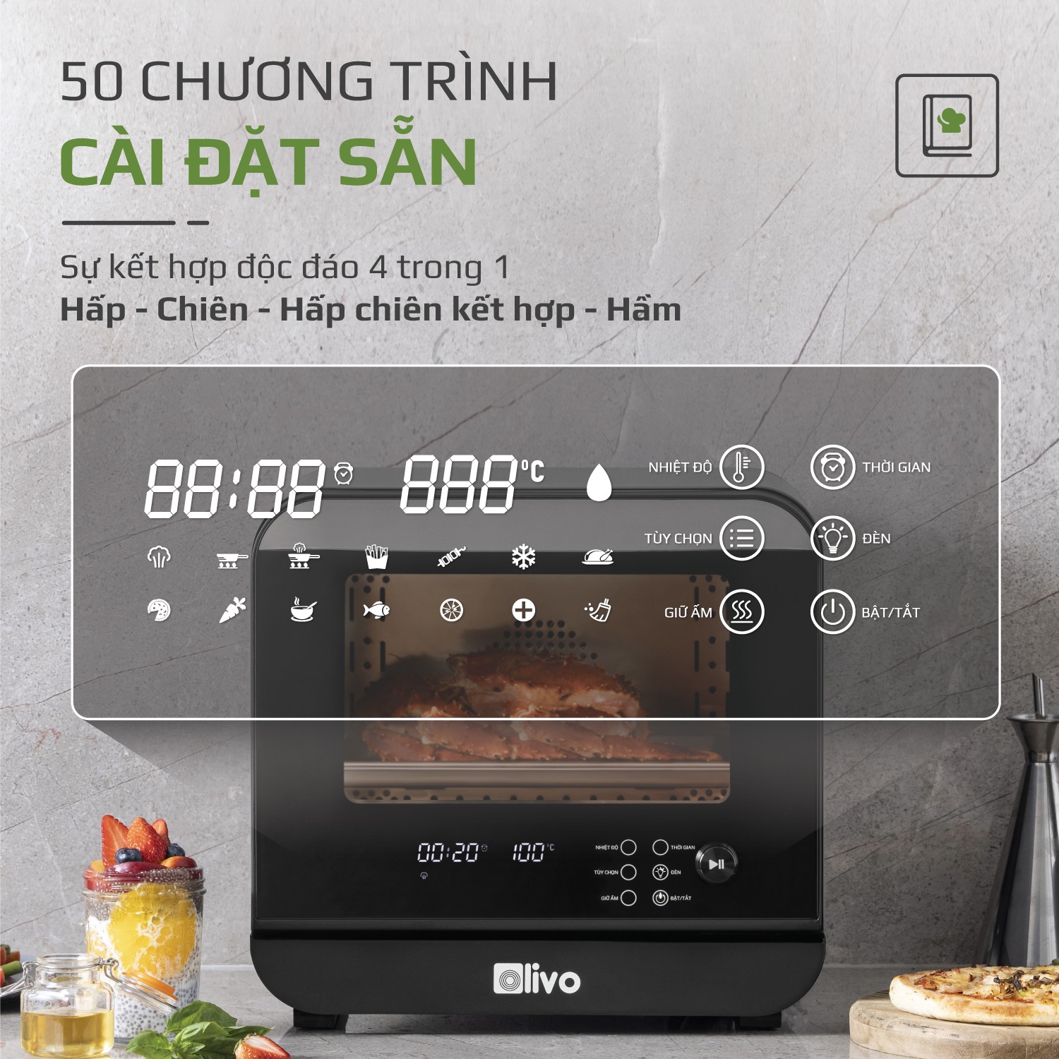 Nồi chiên hơi nước Olivo SF18 -  Hấp ngọt -  chiên giòn -  hầm cực đỉnh