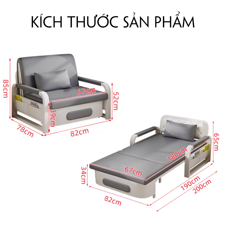 Giường gấp thành ghế thông minh , sofa giường có ngăn chứa đồ , vải nano cao cấp