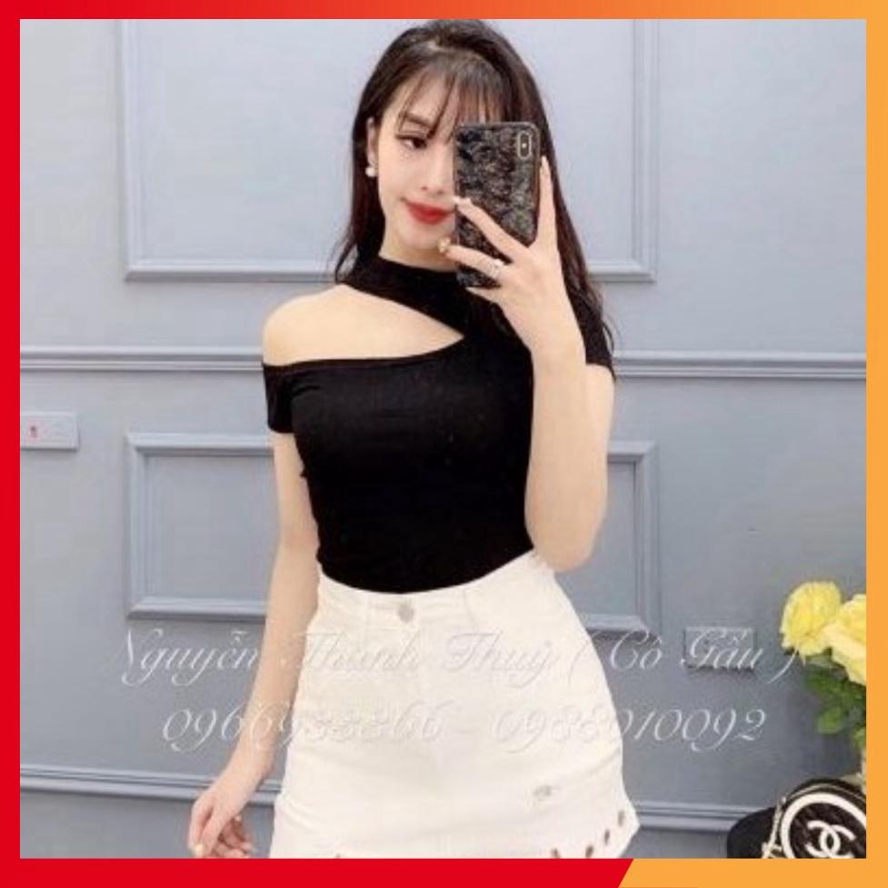 ÁO HỞ VAI,ÁO LỆCH VAI CỘC TAY MÙA HÈ_ #ÁO TRỄ VAI,ÁO HỞ VAI-áo lệch vai kiểu thun zip
