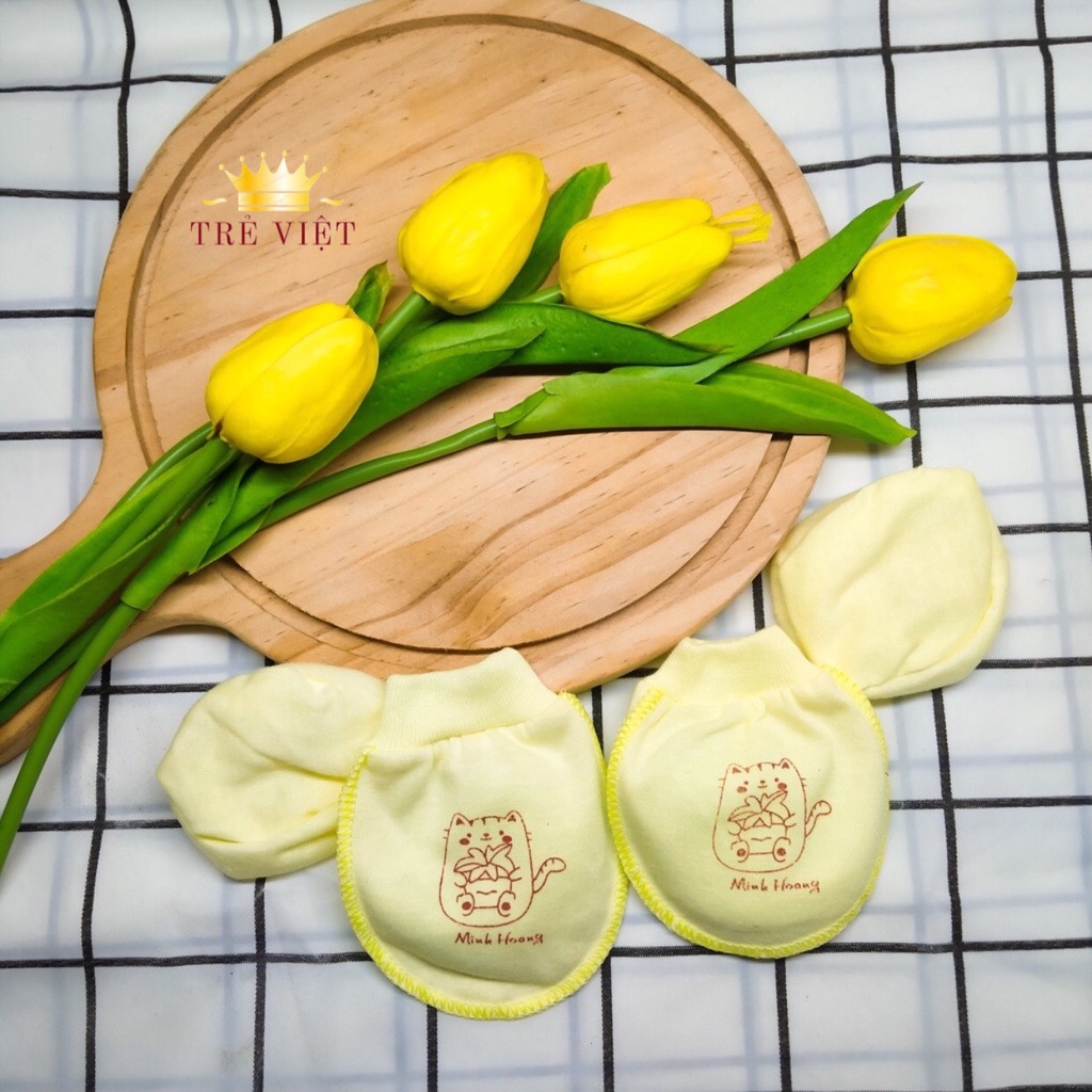 Bao tay bao chân loại cổ bo cho bé sơ sinh, 100% cotton giữ ấm cho bé (1 set gồm 1 đôi bao tay, 1 đôi bao chân)