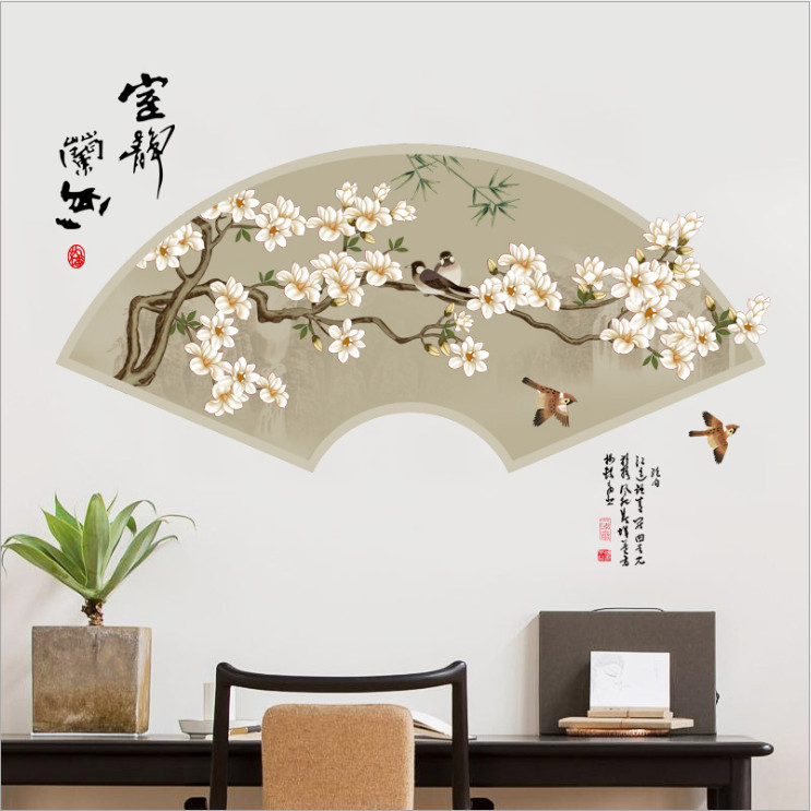 Decal dán tường tranh thủy mặc dán phòng khách sang trọng DKN148