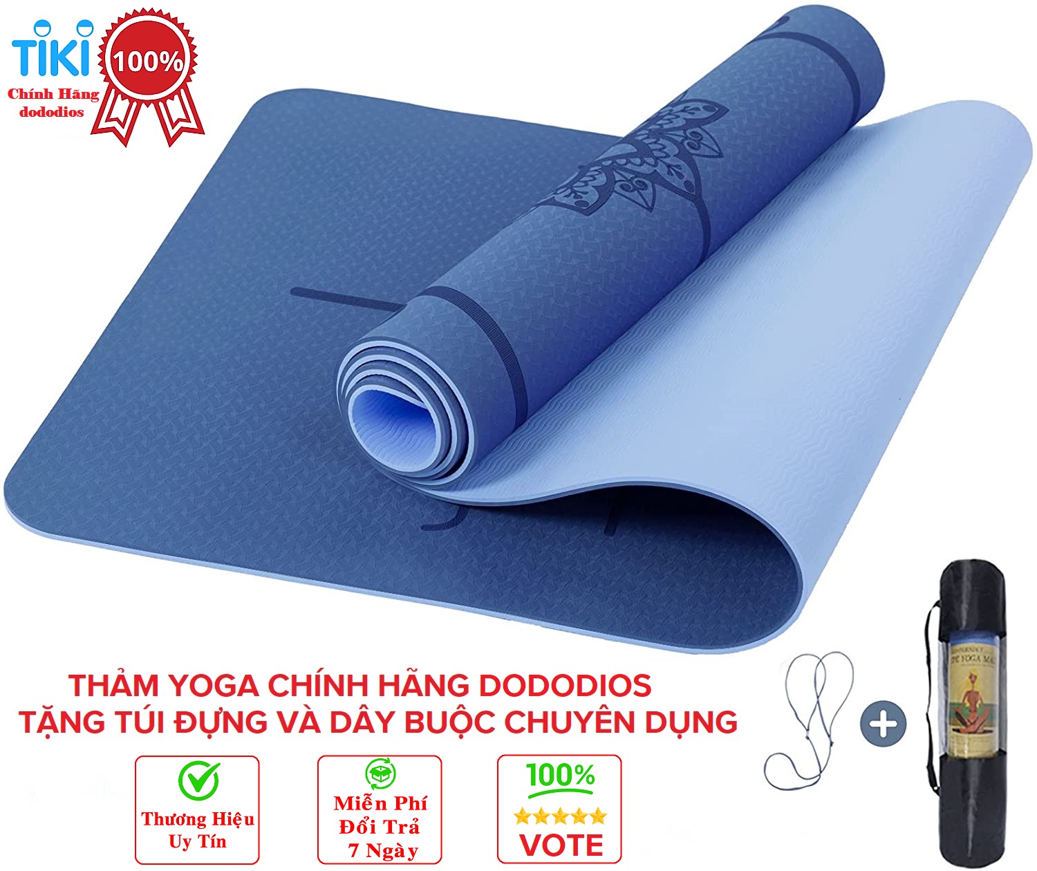 THẢM TẬP YOGA, GYM 2 LỚP CAO CẤP CHỐNG TRƯỢT + TÚI ĐỰNG THẢM TẬP YOGA + DÂY BUỘC CHUYÊN DỤNG - CHÍNH HÃNG DODODIOS