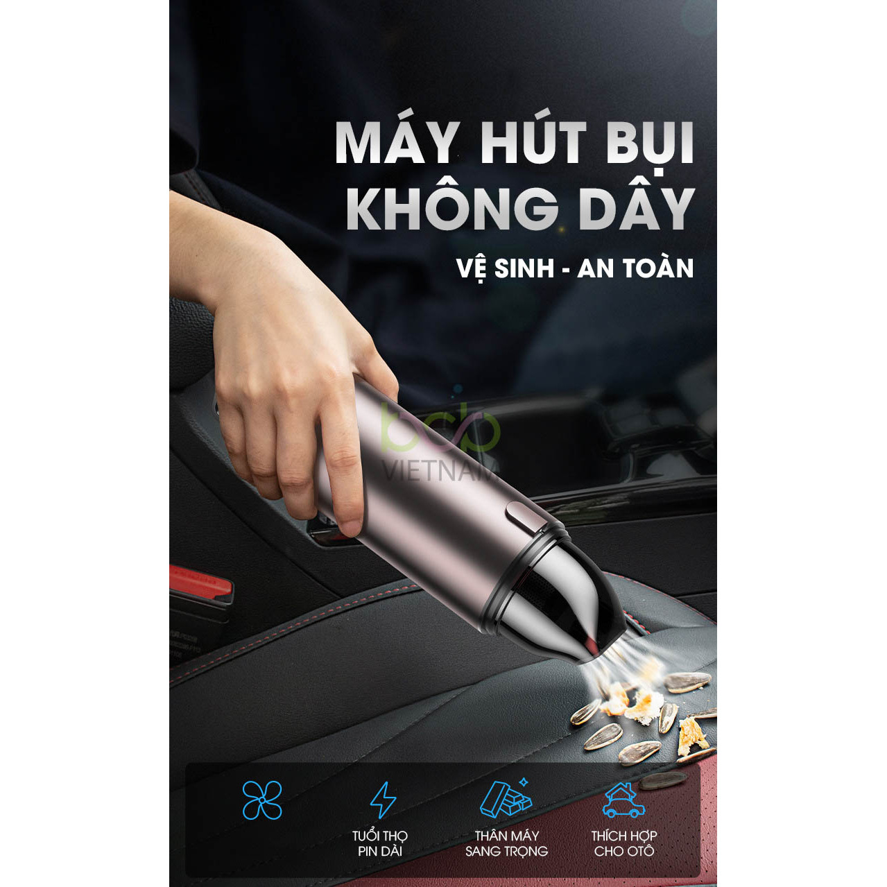 Máy Hút Bụi Ô Tô Không Dây Tiện  Lợi Dung Lượng Pin 4000mah Lực Hút Siêu Mạnh Sạc USB