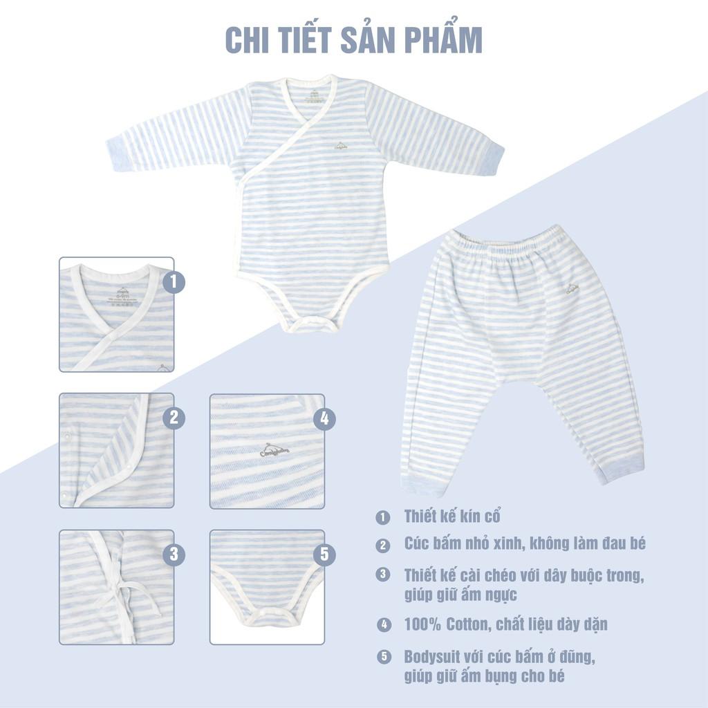 Set Bodysuit giữ ấm sơ sinh 5 món ComfyBaby kẻ sọc màu xanh - 100% Cotton- chính hãng