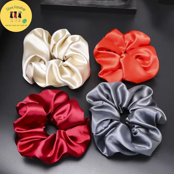 Set 10 cột tóc vải scrunchies dây buộc tóc vải trơn bóng loại đẹp hot trend - Phụ kiện thời trang nữ CT0008