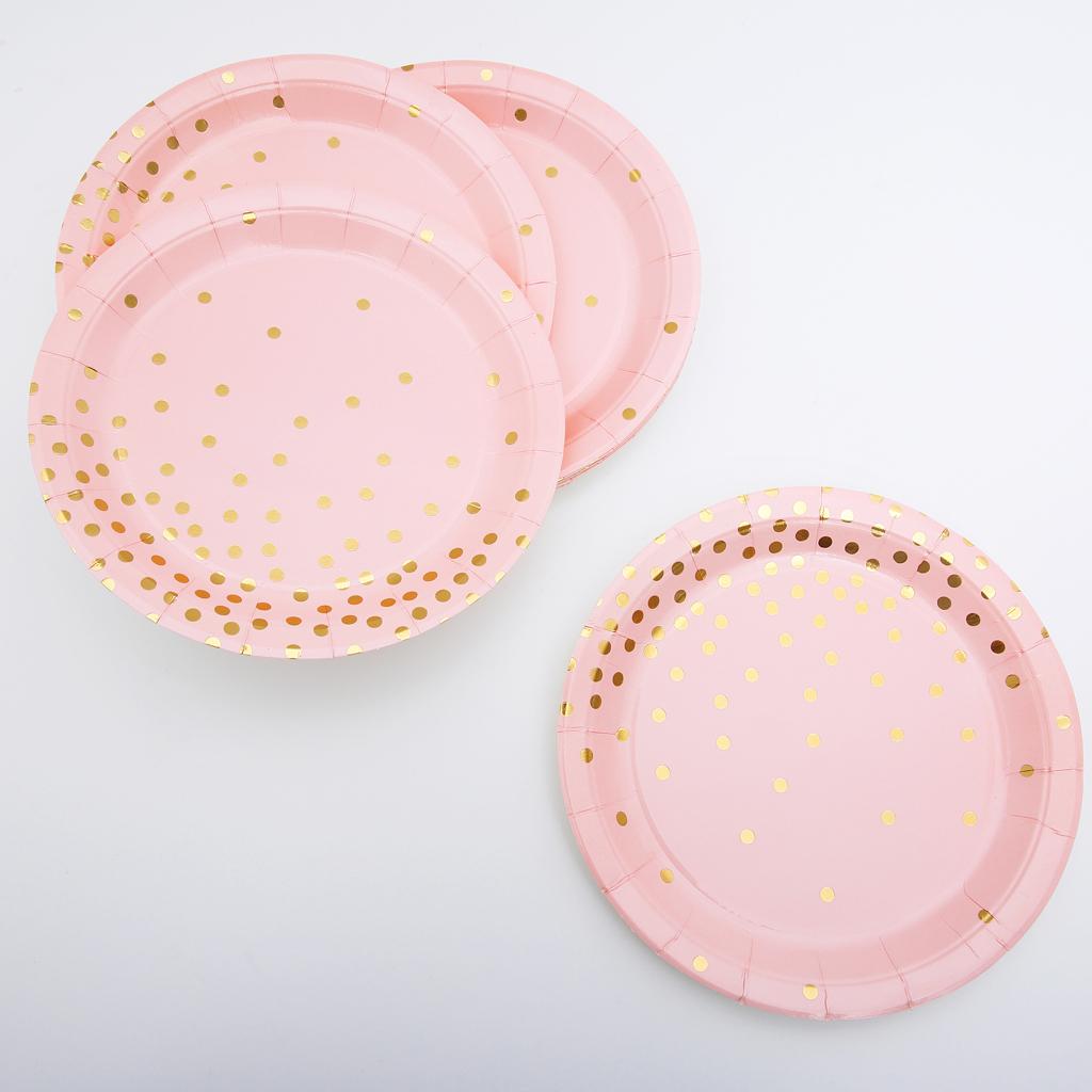10pcs Gold Spots Paper Party Set Plates Wedding Birthday Party Tableware