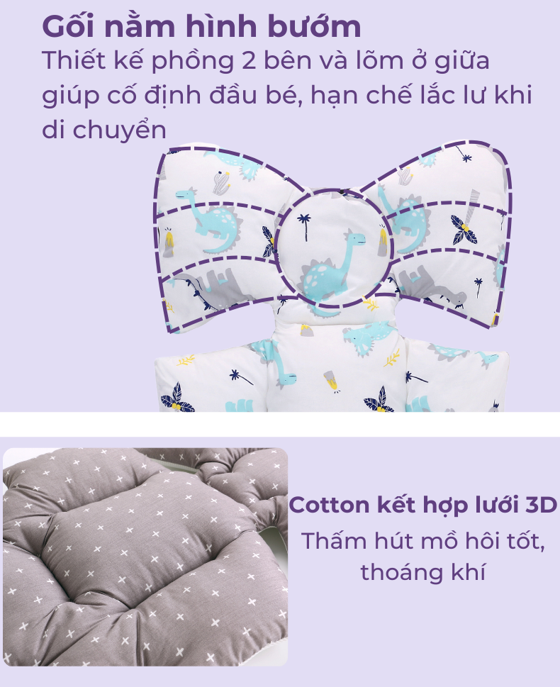 Miếng lót xe đẩy dày 6.5cm MiracleBaby  đệm Cotton dày dặn, phụ kiện xe đẩy êm ái cho bé