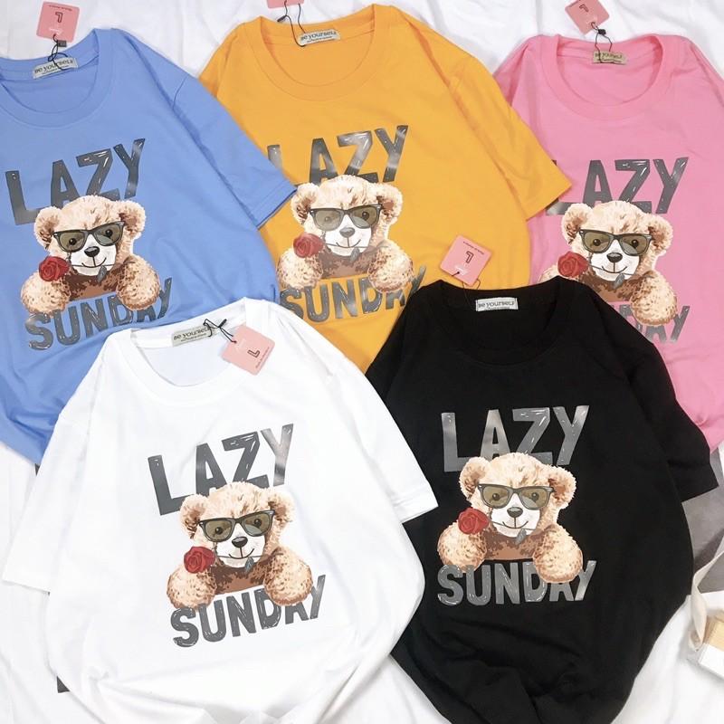 Áo Thun Tay Ngắn UNISEX in decal Gấu Lazy - Hình chụp thật