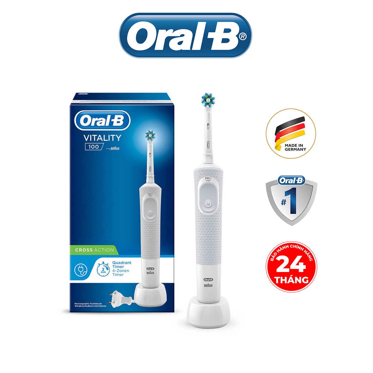 Bàn chải đánh răng điện Oral-B Vitality 100 CrossAction White D100.413.1