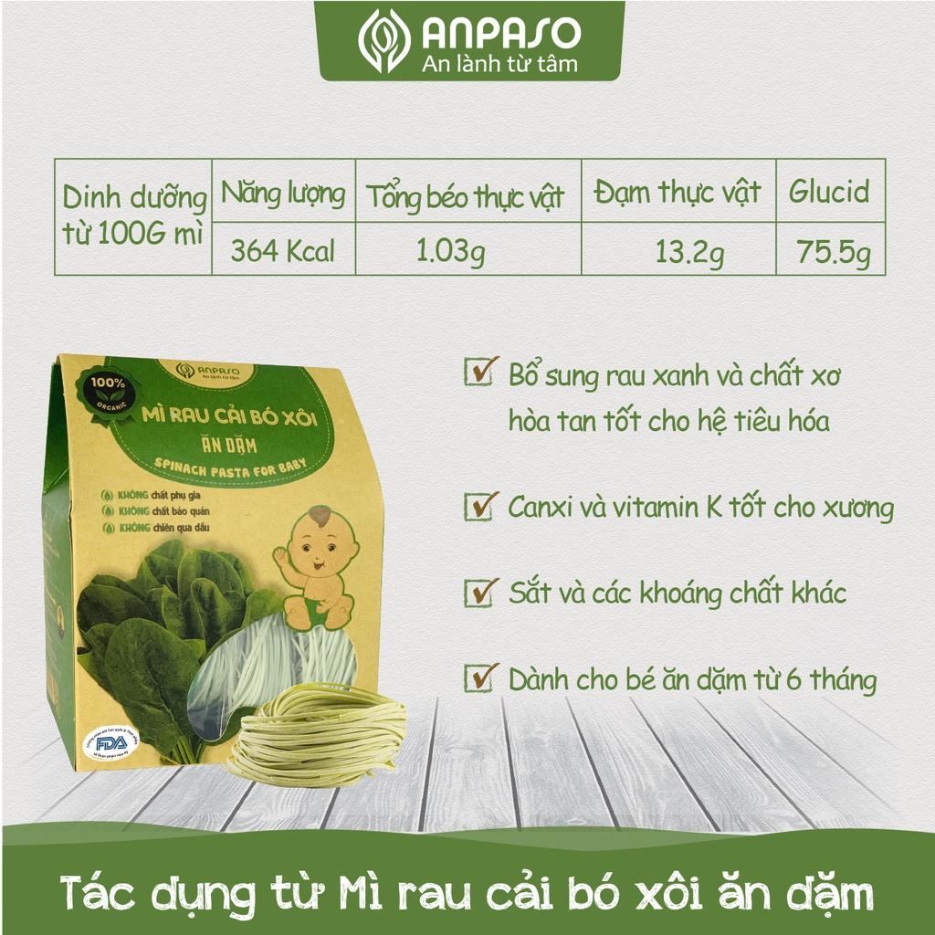 Mì Rau Củ Rau Cải Bó Xôi Organic Anpaso Ăn Dặm Cho Bé Từ 6 Tháng Tuổi 120g/ 300g - Bổ Sung Chất Xơ, Giàu Sắt và Các Vitamin C, Nhóm B, A, Cải Thiện Hệ Tiêu Hóa, Tốt Cho Sức Khỏe Của Bé