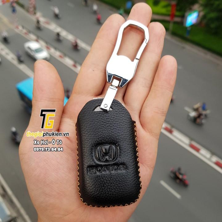 Hình ảnh Bao da Handmade bảo vệ chìa khóa xe Honda CR-V, HR-V, City, Civic 3 nút bấm…kèm móc đeo Inox